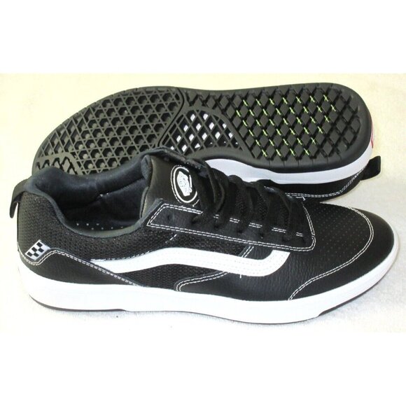 Vans Men\'s Zahba Leather Black White Striped Skate Shoes Various Sizes NIB
